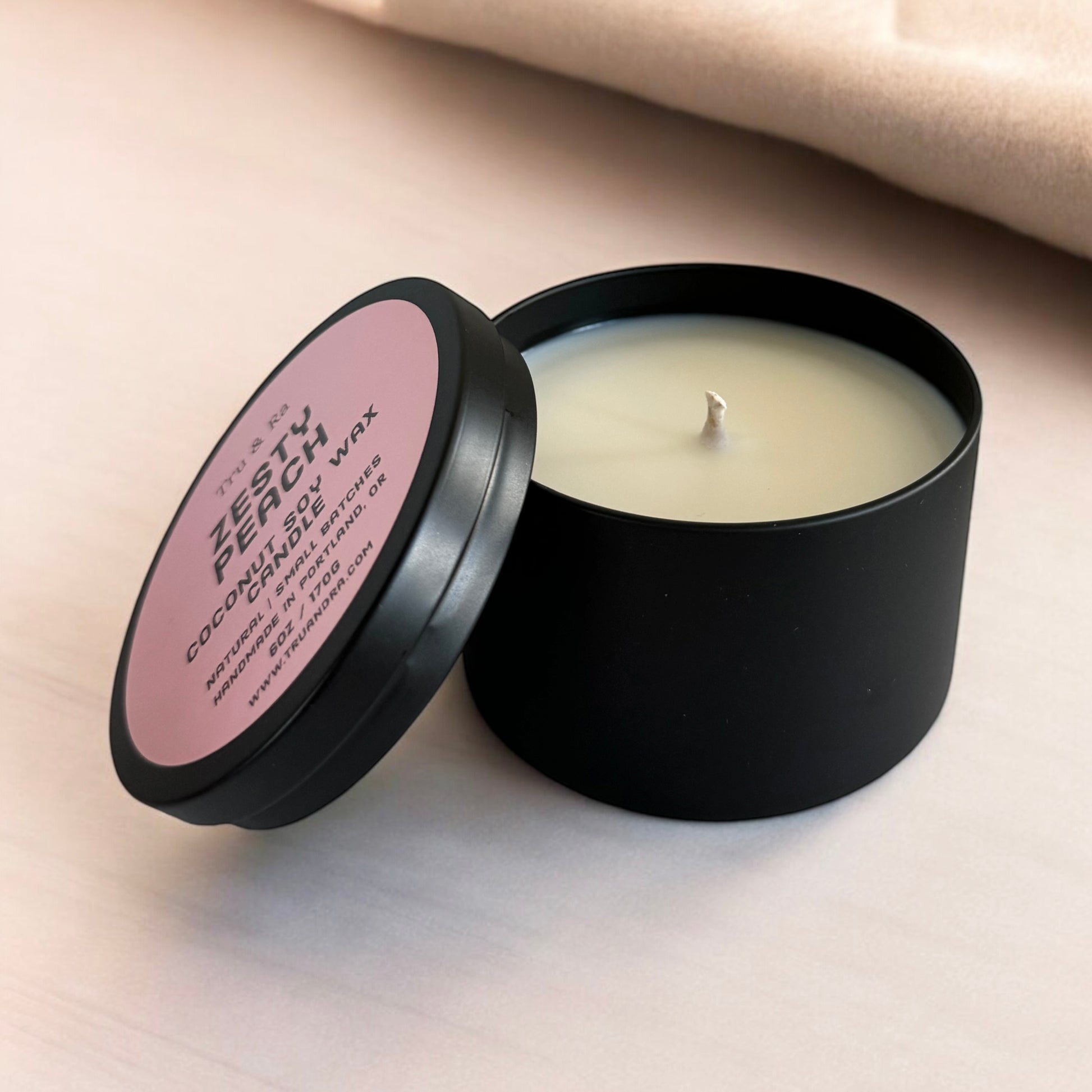 Zesty Peach - Coconut Soy Wax Candle - Tru & Ra